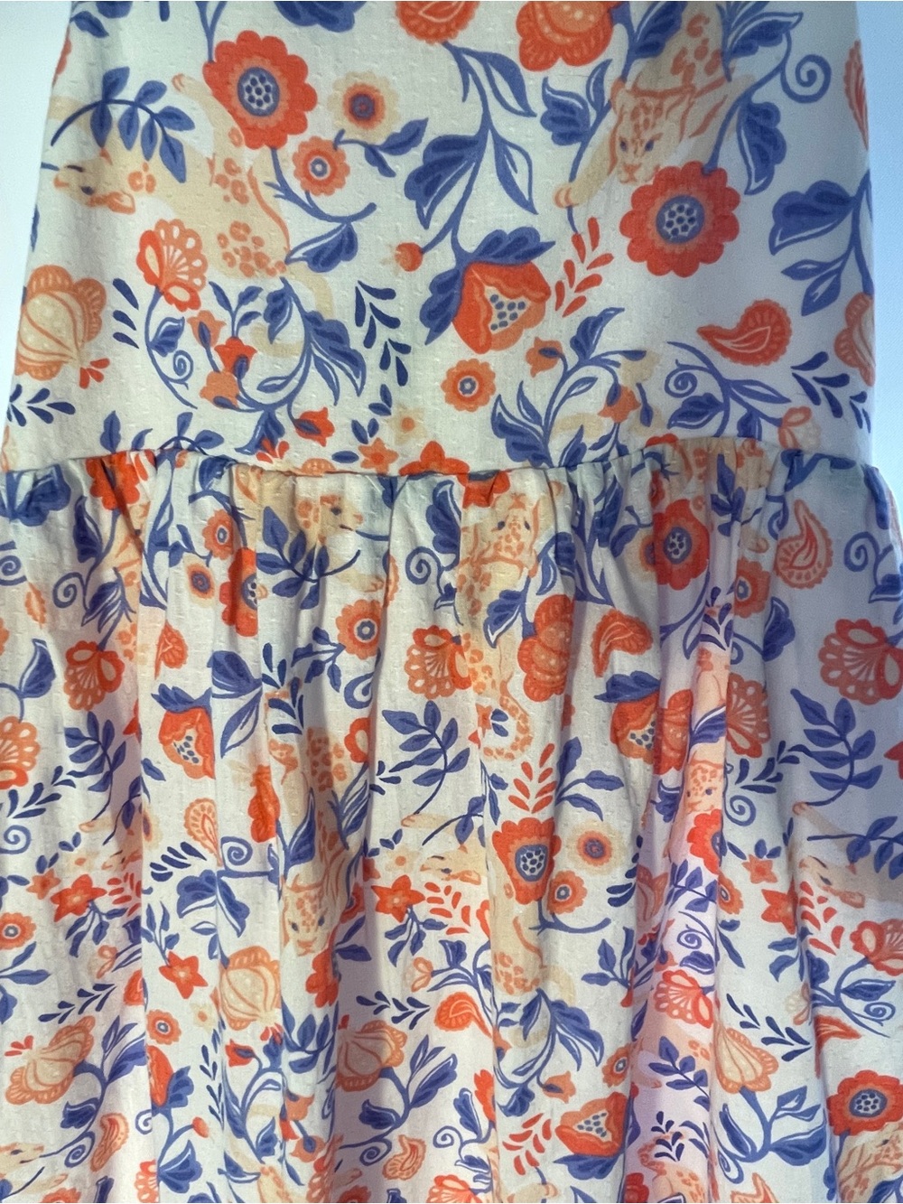 Floral Tiered Sundress in Cream with Coral and Blue Print